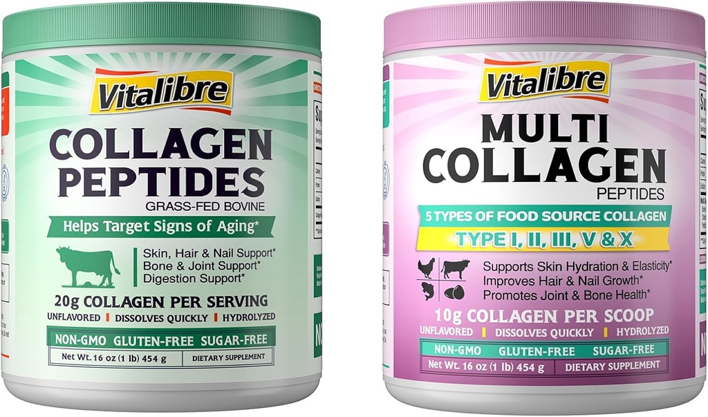 Multi Collagen Peptide Pulver 16oz & Rinder Collagen Peptide Pulver 16oz