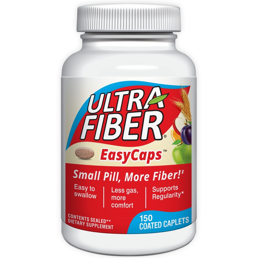 Ultra-Faser-Caplets - High-Faser-Ergänzung für Regelmäßigkeit - 48% mehr Faser pro Caplet - lösliche & unlösliche Fasermischung - leicht zu schluckende beschichtete Caplets - 150ct