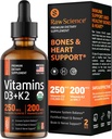 Flüssiges Vitamin D3 K2 10000 iu & 200 mcg - Vitamin D mit MK7 Vitamin K2 Tropfen - Knochendichte und Herzunterstützung Flüssige Vitamine für Frauen und Männer, hohe Absorption Vit K2 D3 Vitamin Supplement - 2 fl oz