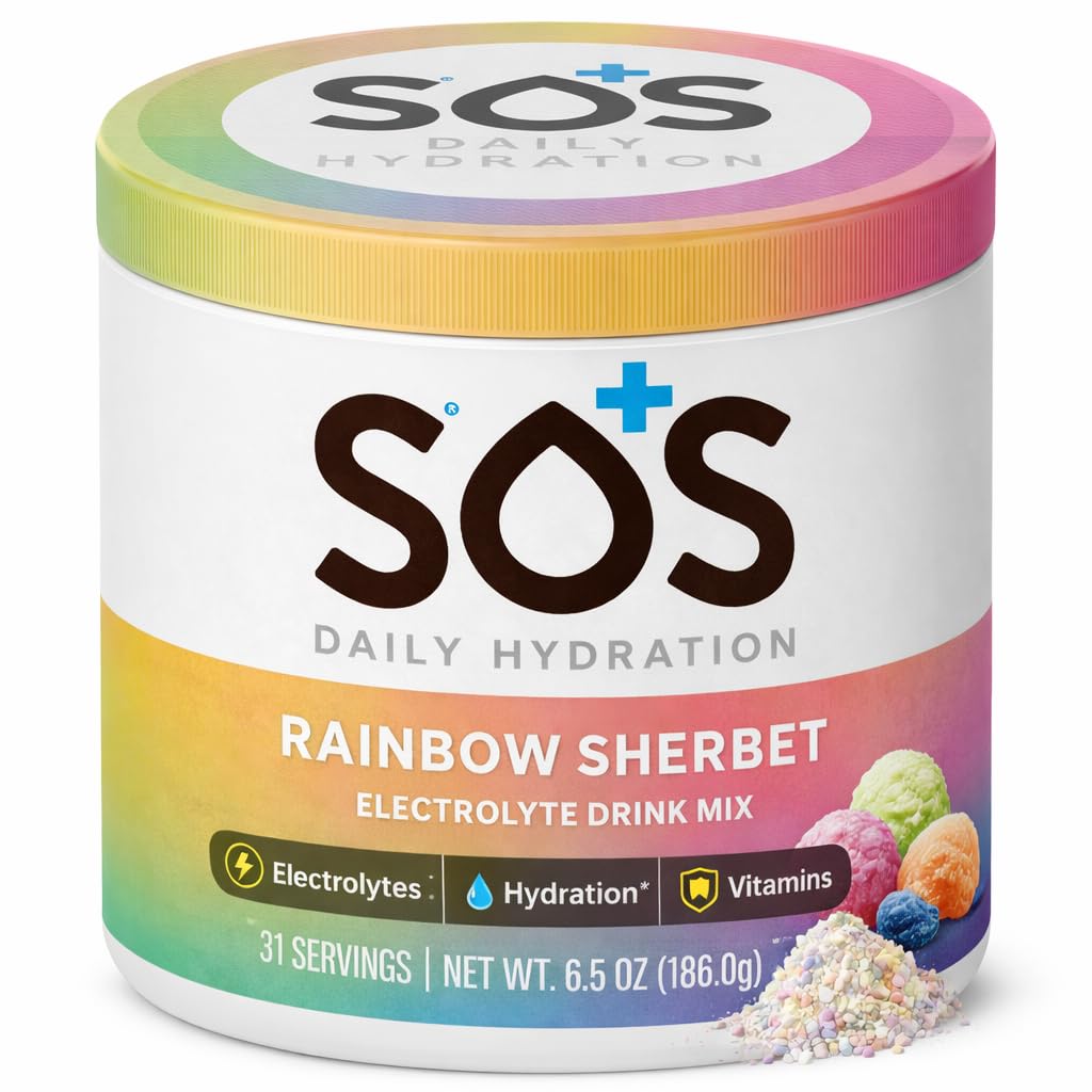 SOS Hydration Elektrolyt Pulver Getränke Mix | 31 Servierungen | Niedriger Zucker | 15 Kalorien | Keto-Friendly & Rapid Rehydration | Regenbogen Sherbert