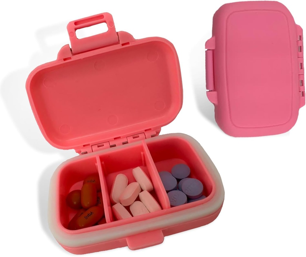 Travel Pill Organizer - Durable, wasserdicht Pille Fall Reisegröße mit 3 Komponenten - Kompakte Pille Reisetasche für Vitamine, Nahrungsergänzungsmittel, Medizin - Travel Pille Container für Geldbeutel (Pink)