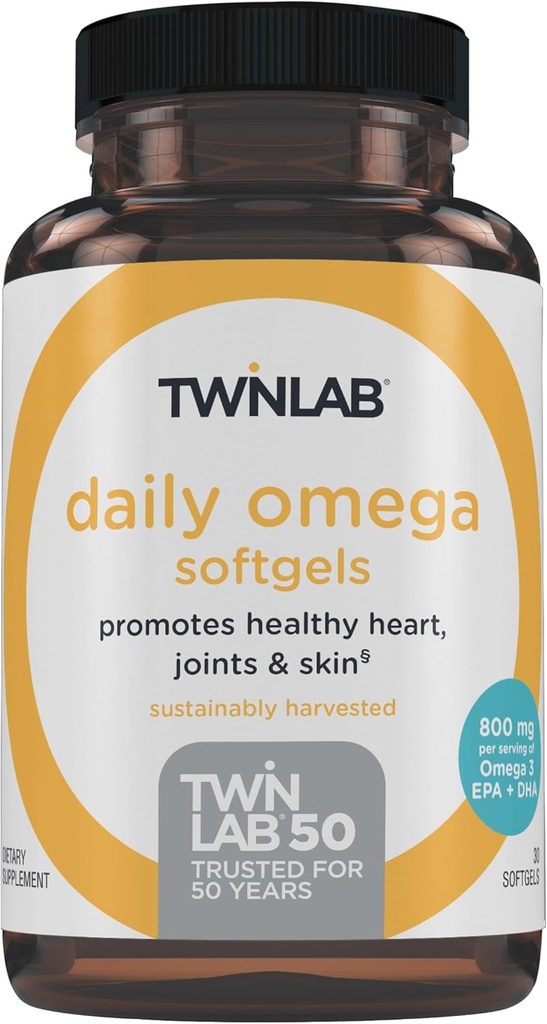 Twinlab quotidien Omega Softgels - Suppléments d'huile de poisson santé articulaire et cérébrale - 800 mg, 30 Softgels
