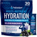 Hydronique Hydration Packets | Low Natrium Elektrolyte Pulver | 54mg Natrium | Vitamine, Mineralien, Antioxidantien | Elderberry Flavor (30 Packungen)