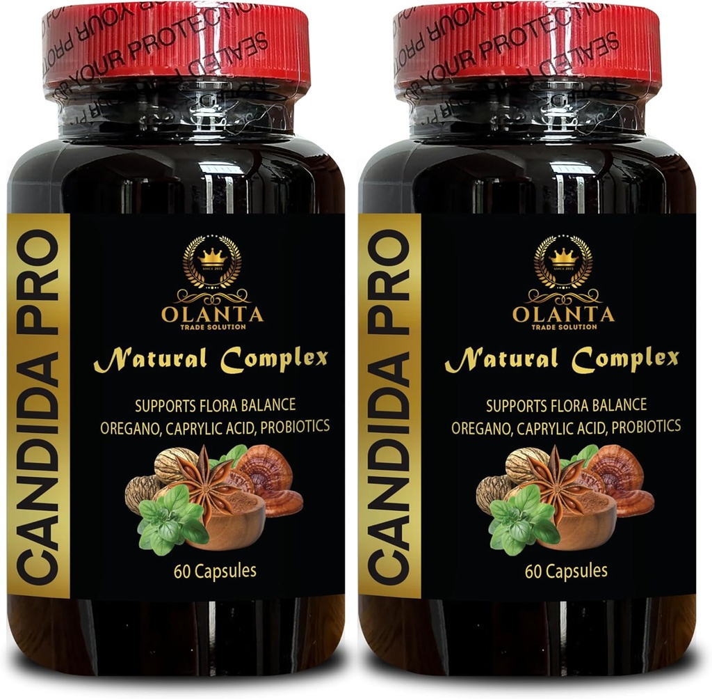 Complexe de soutien Candida - supplément d'huile d'origan, Candida mai nettoyer Gut Support, probiotiques pour la santé des femmes digestif, capsules d'acide caprylique - 2 bouteilles 120 capsules
