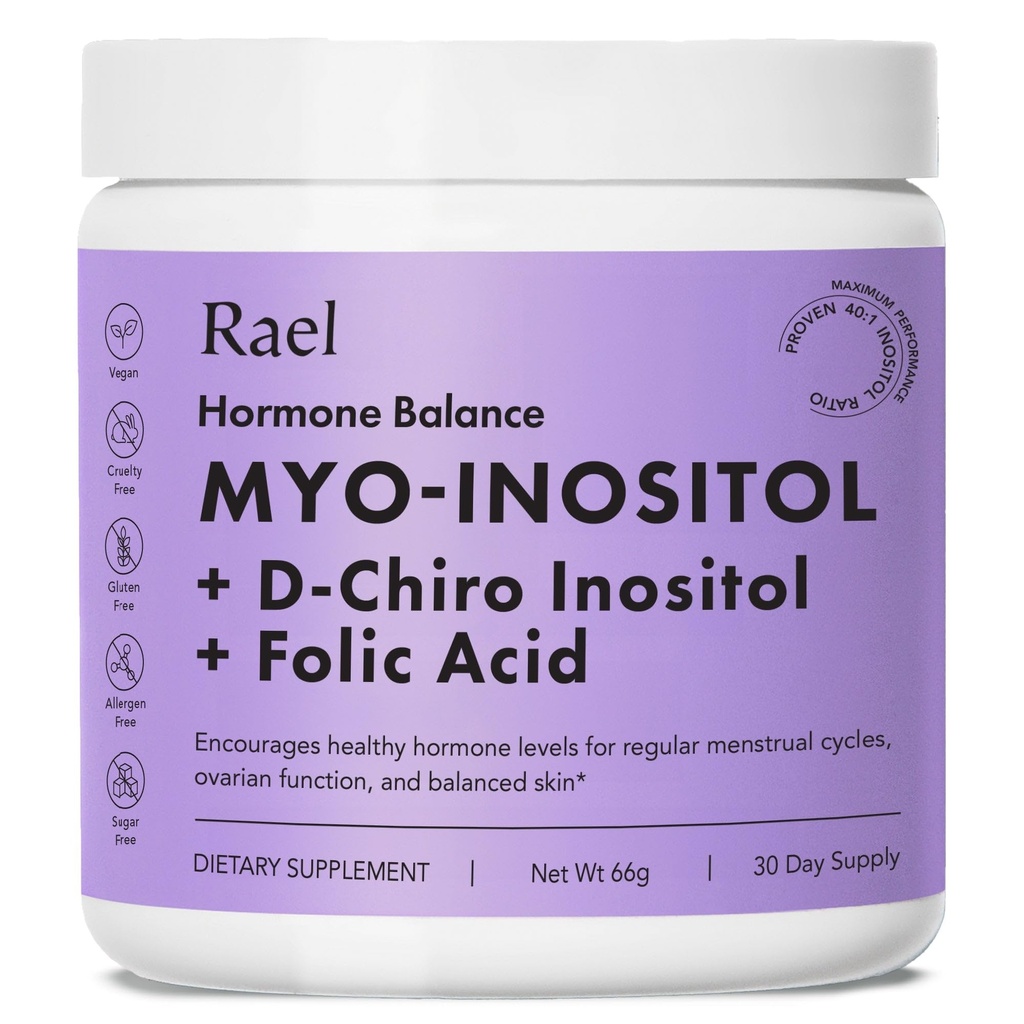 Rael Hormone Balance pour les femmes, supplément en poudre d'inositol - soutien de la fonction ovarienne, vitamine B8, 40:1 rapport prouvé, acide folique, végétalien (30 portions)