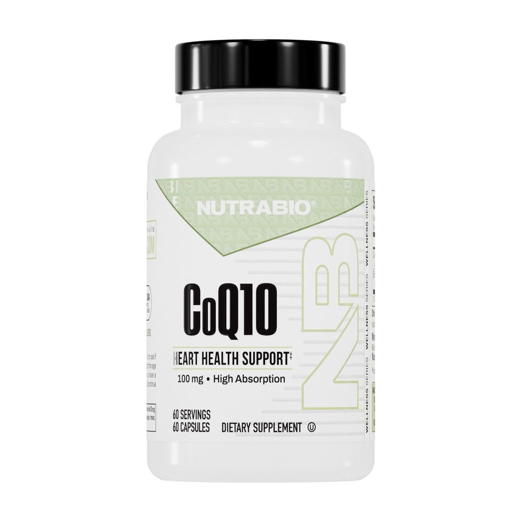 NutraBio CoQ10 Supplément alimentaire, fonction cardiaque saine et production d'énergie cellulaire, 100mg - 60 Capsules
