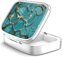 Pille Box 2 Compartment Small Pill Case,Portable für Tasche oder Geldbörse Pill Organizer Pille Container Halter, um Vitamine, Medikamente, Fischöl und Ergänzungen (Turquoise Green Marble)