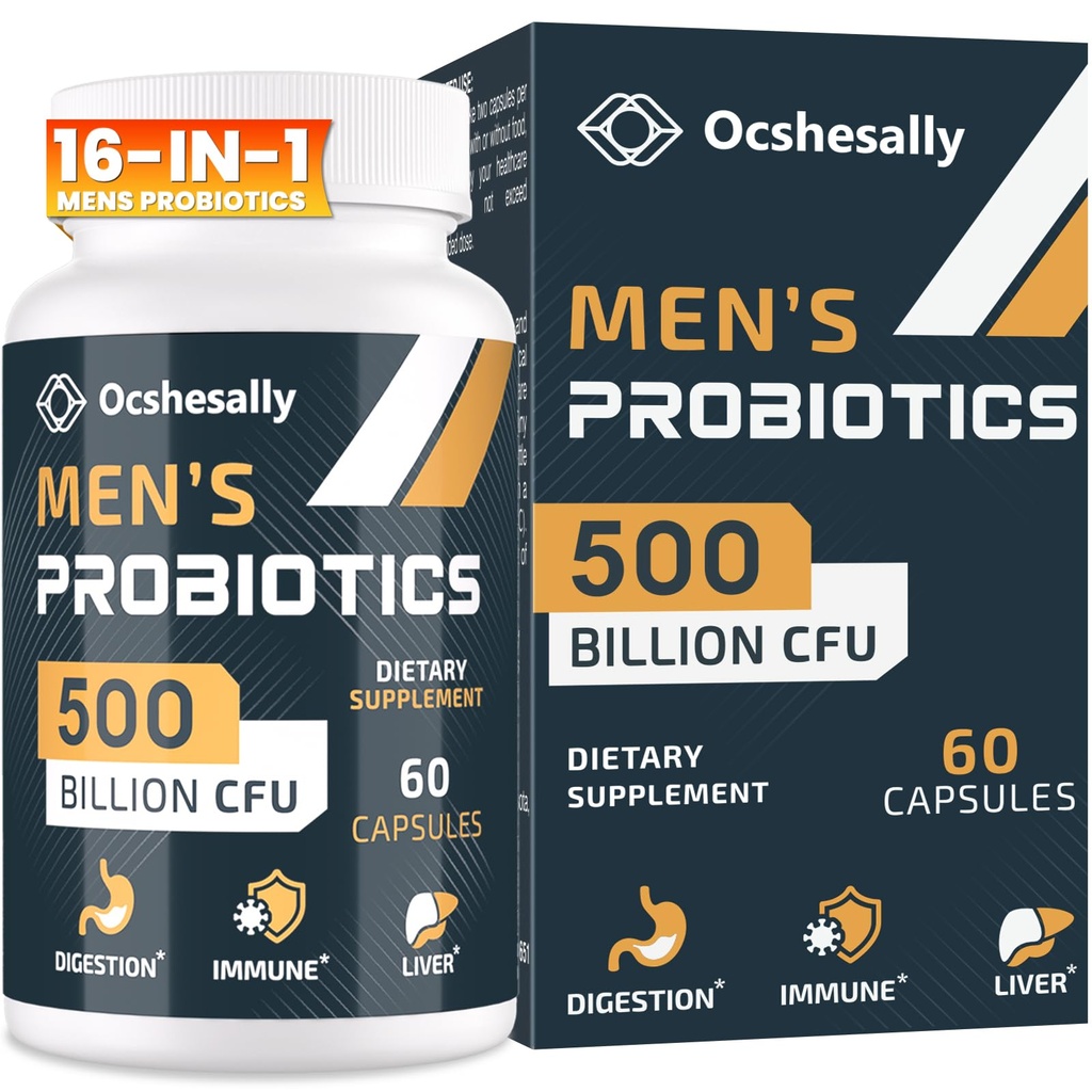 Probiotiques pour hommes, 500 milliards UFC et 12 souches Probiotique pour hommes, avec curcuma, canneberge, goji - Probiotiques pour la santé digestive, Gut, Immune & Bloating, Prostate & Urinary Tract Health, 60 capsules