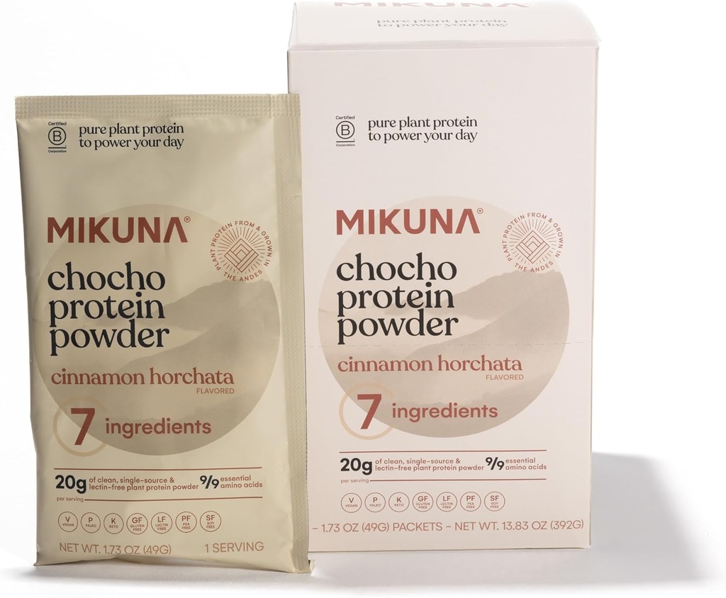 Mikuna Chocho Superfood Protein, pflanzliche Proteinpulver - Vegan, Glutenfrei, 3g Net Carbs oder weniger, und Bioverfügbar, Non-Isolate (8 Servierungen, Cinnamon Horchata)