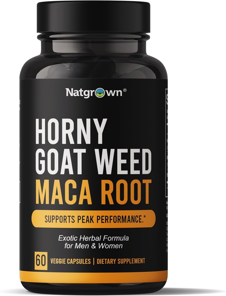Natgrown Horny Goat Weed und Maca Root Extract Supplement für Männer & Frauen (Epimedium Extract, Hornygoatweed) Vegan Capsules - 60 Ct
