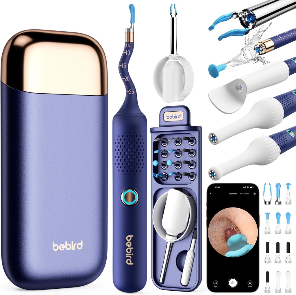 BEBIRD Flexible Ear Wax Removal Tool Kamera, FSA HSA Eligible Items, Wireless Smart Visual Ear Cleaning Kit mit 13-Piece Tipps, HD Kamera Ear Otoscope mit Pinzetten, Earsight Plus B31R Earwax Cleaner