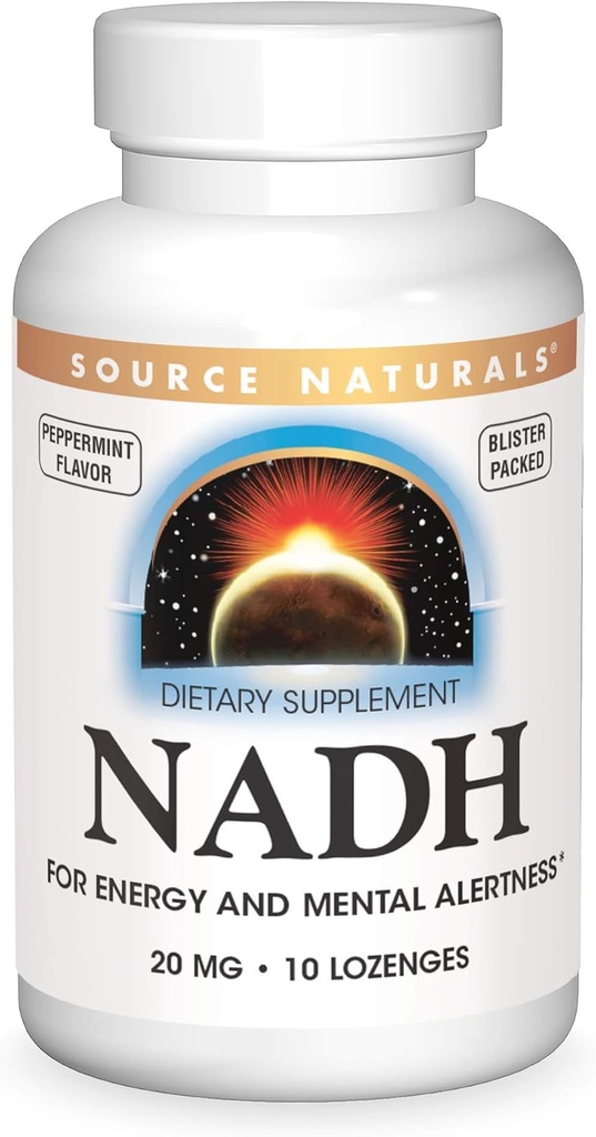 Source Naturals NADH 20mg, stimuler l'énergie et l'alerte mentale*, 10 Lozenges