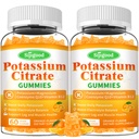 Gummées de citrate de potassium de 2 paquets – supplément de potassium de haute puissance pour la santé musculaire, soulagement de la crampe des jambes, équilibre électrolytique – végétalien, non-OGM, sans gluten, saveur orange, 120 comte