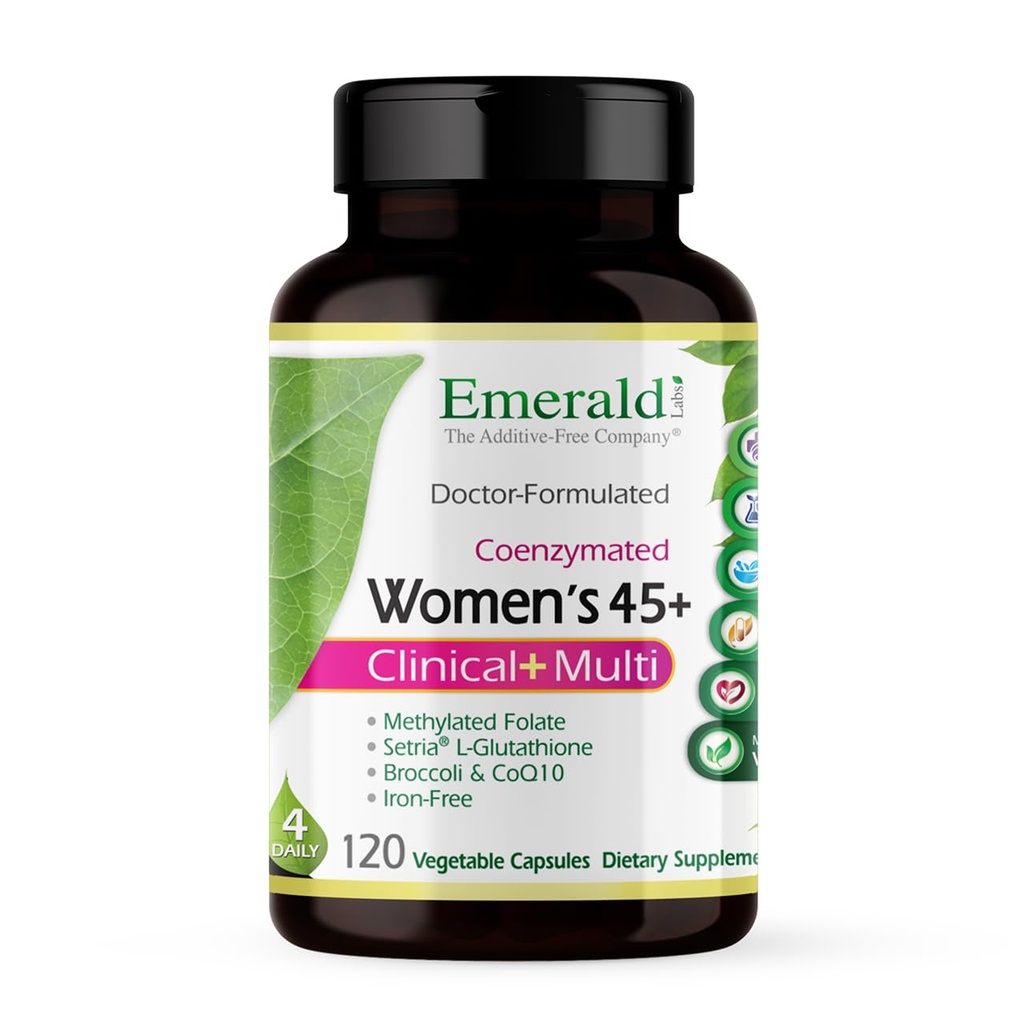 Emerald Labs 45+ Clinical Multi - Multivitamine pour un soutien complet, os et santé cardiaque* - Conçu pour les femmes 45+ - Sans gluten et végétarien - 120 capsules végétales (30 jours d'approvisionnement)