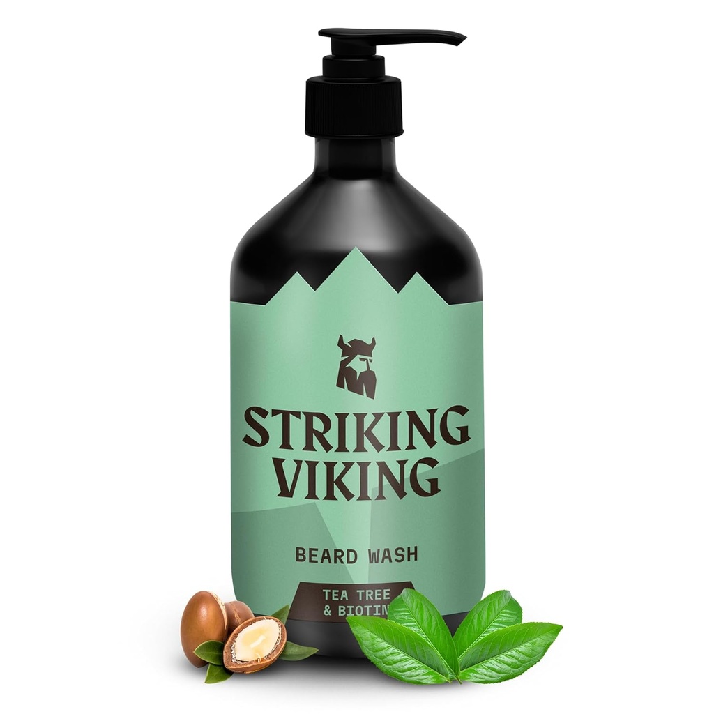 Shampooing viking avec arbre à thé, huile de biotine et de jojoba - 17 oz de nettoyage profond, paraben et sulfate libre pour tous les types de barbe