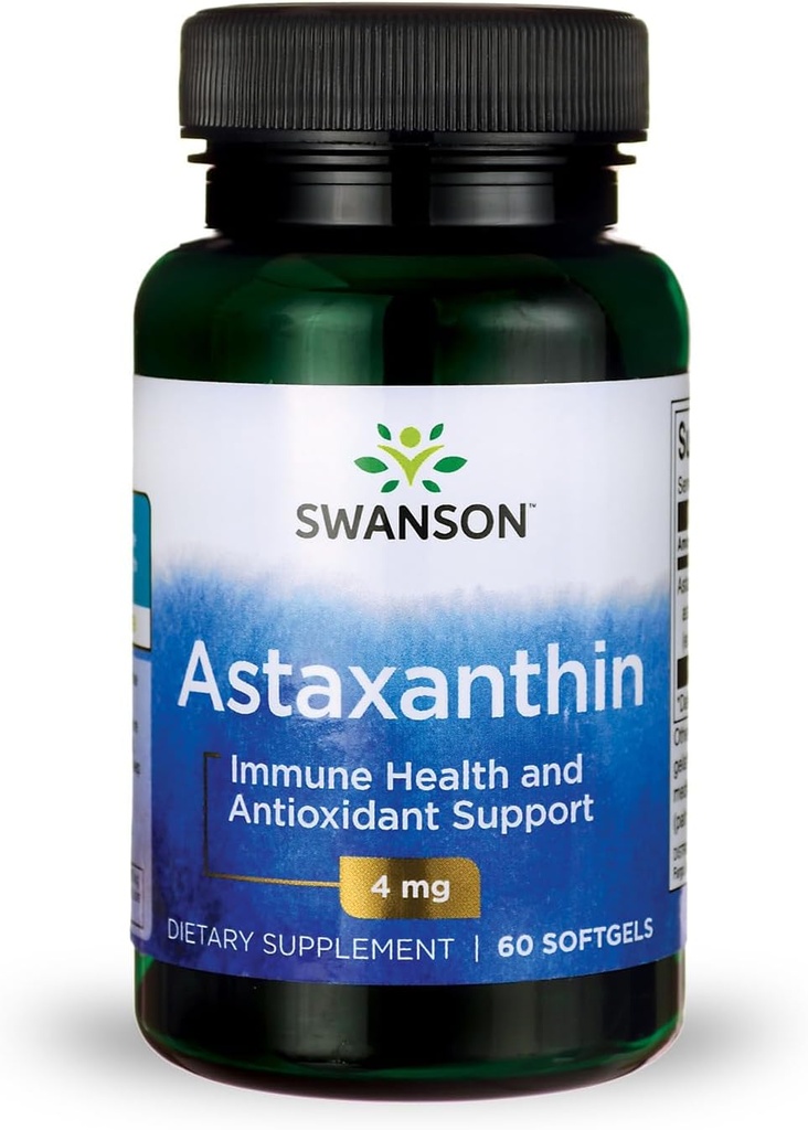 Swanson Astaxanthin Eye Vision Brain Skin Health Antioxidant Support Supplement (Astaxanthin 4 mg) 60 Softgels Sgels