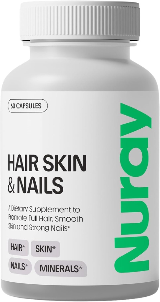 Nuray Hair, Haut und Nägel Vitamine – Biotin, Collagen & Hyaluronsäure – Advanced Hair Growth Supplement – fördert Schönheit, Hautradiance, & Nail Strength – mit Vitamin B Complex – 60 Kapseln