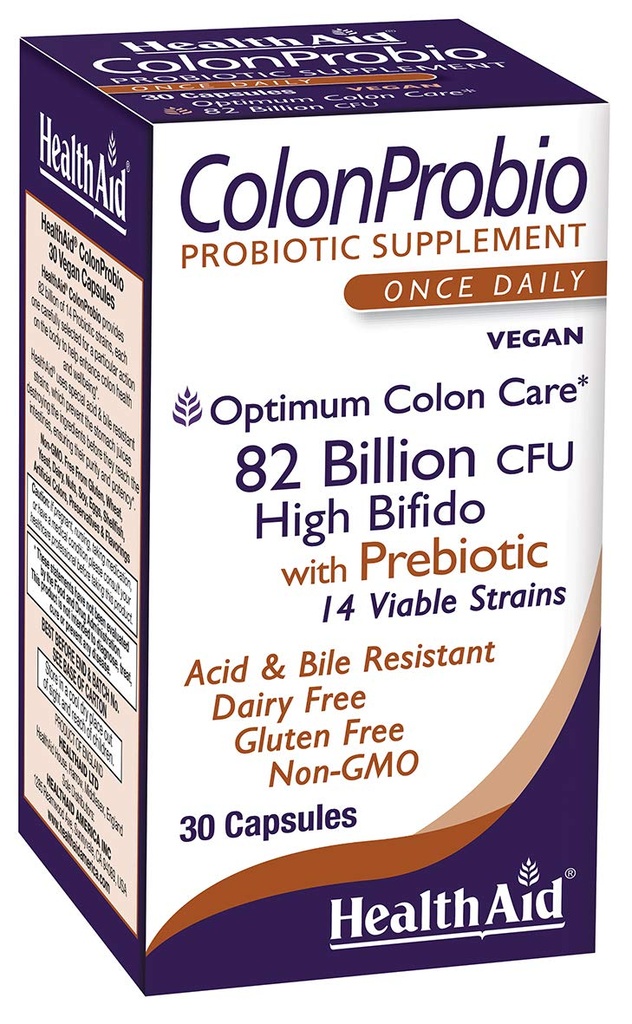 HealthAid ColonProbio 82 Billion mit Prebiotic, 14 Strains, Einmal täglich, 30ct, Optimum Colon Care, Säure & Bile Resistant, Dairy Free, Glutenfrei, Non-GMO