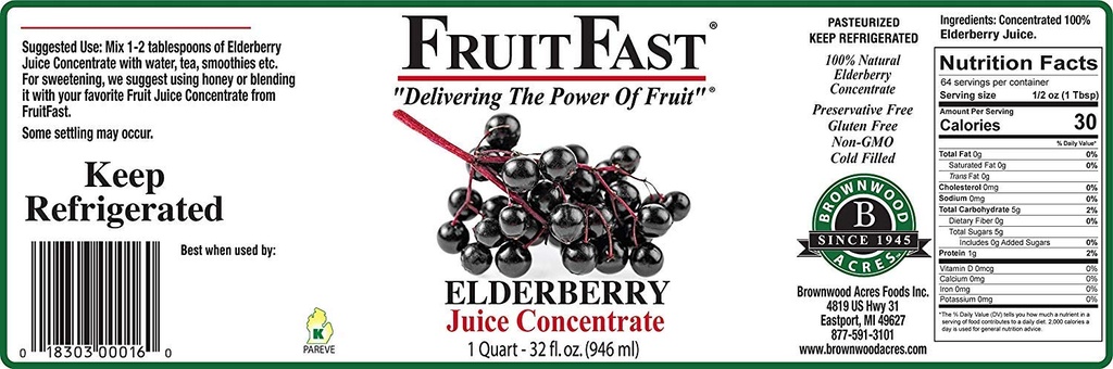 100% Pure Elderberry Juice Konzentrat (32 fl. oz. - Paket von 4) von FruitFast - Brownwood Acres | Unsweetened, Non GMO, Glutenfrei, All Natural Juice Extract - Promotes Healthy Immune Function*
