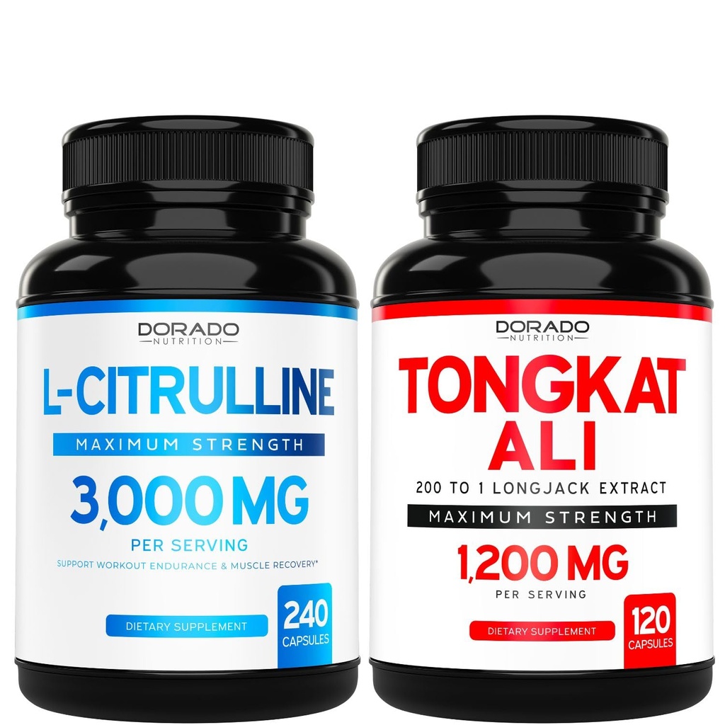 L Citrulline 3000mg Ergänzung (240 Zähler) L Arginin & Nitric Oxide Pillen - Tongkat Ali Für Männer 1200mg 200 bis 1 Extrakt - (120 Zähler) Unterstützung Stärke, Fahren & Athletic Performance - Vegan & USA Made