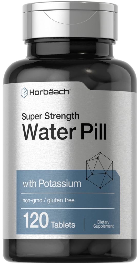 Horbäach Wasser Pillen | Super Strength mit Kalium | 120 Tabletten | Vegetarisch, Non-GMO & Gluten Kostenlose Ergänzung