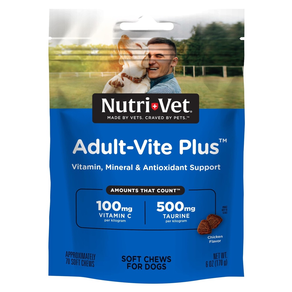 Nutri-Vet Adult-Vite Plus Hunde Multivitamin Weichkäse, Tägliche Hundeergänzung mit Vitaminen Mineralien und Antioxidantien, unterstützt Haut, Immun, Gelenk und Gut Gesundheit, Tasty Chicken Flavor, 70 Count