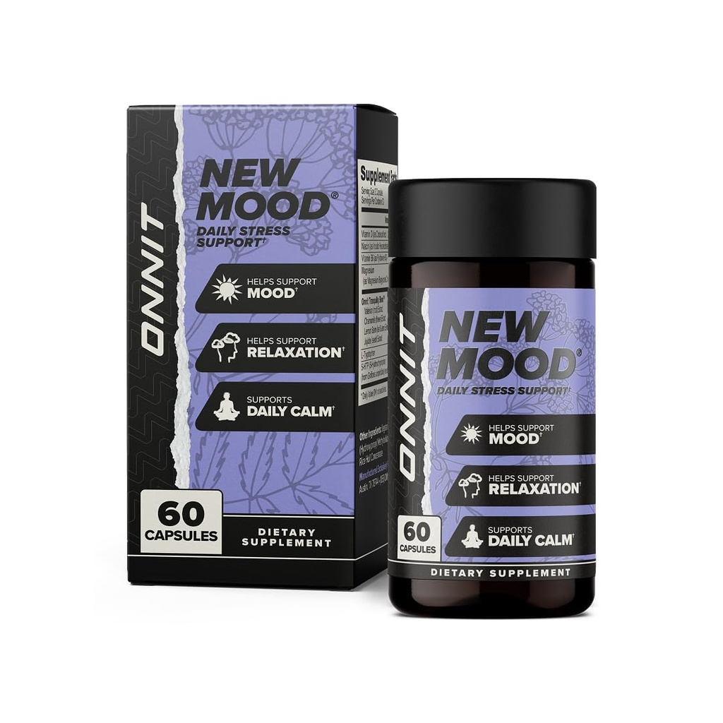 ONNIT Nouvelles capsules quotidiennes de soutien du stress, IGENTM non-OGM testé, supplément de soutien du sommeil et de l'humeur pour les hommes et les femmes, capsules quotidiennes de gestion du stress, 60 comtes