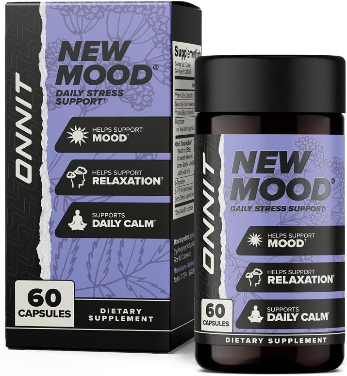 ONNIT Nouvelles capsules quotidiennes de soutien du stress, IGENTM non-OGM testé, supplément de soutien du sommeil et de l'humeur pour les hommes et les femmes, capsules quotidiennes de gestion du stress, 60 comtes