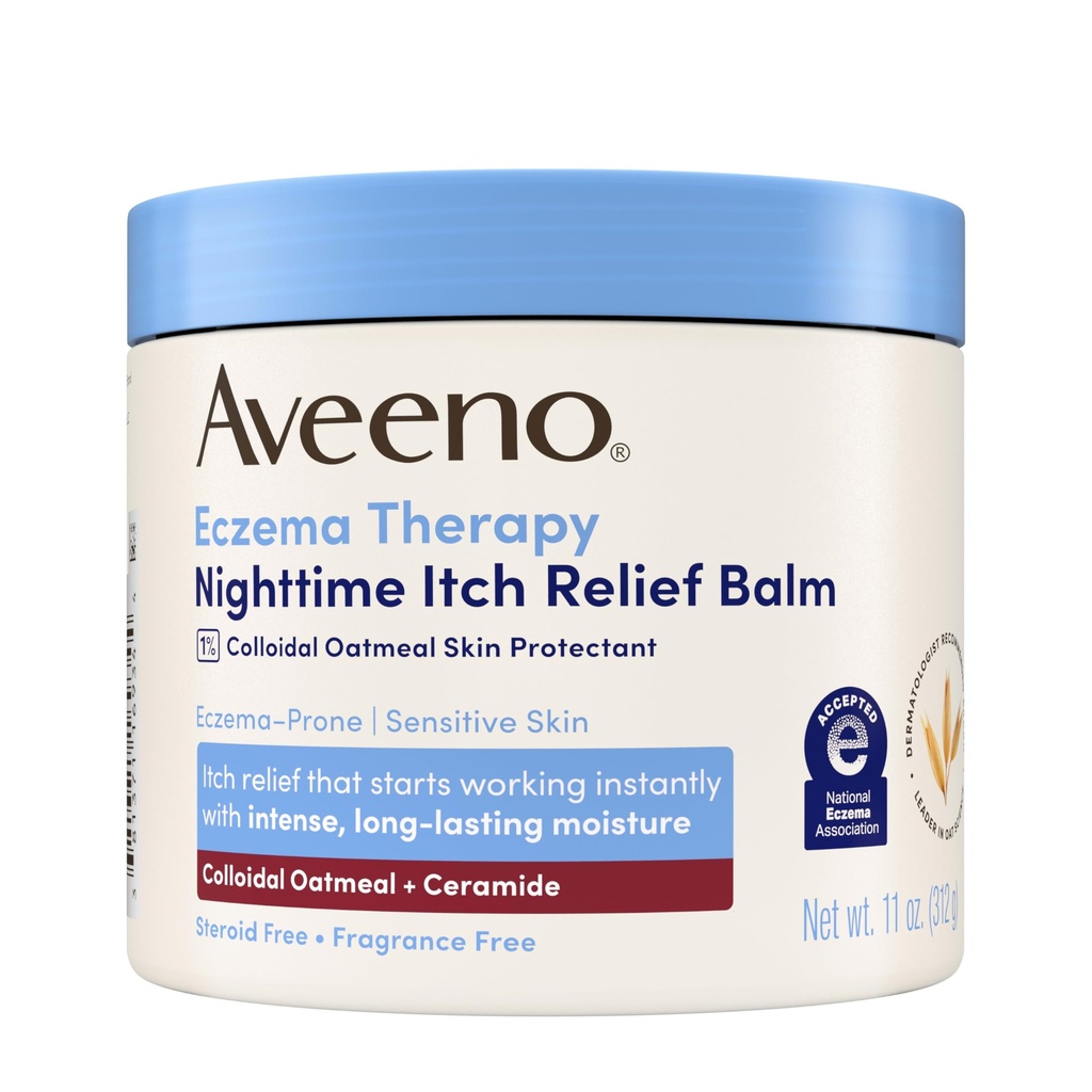 Aveeno Eczema Therapy Nighttime Ditch Relief Baume, Crème d'eczéma pour le corps, Formule colloïdale hydratante de farine d'avoine et de céramide, Sans fragrance, peau sèche apaisante, 11 fl oz