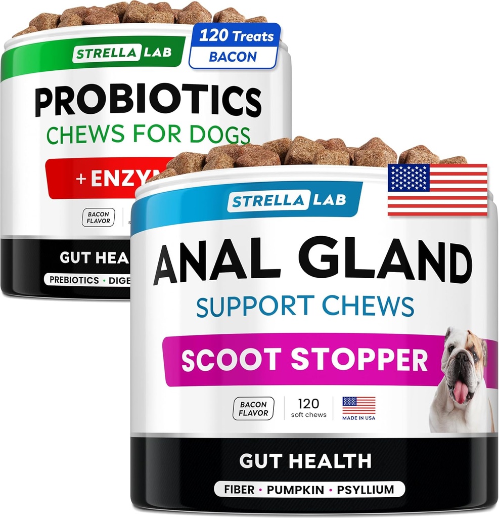 Probiotics + Anal Gland Support Dogs Bundle - Verdauungsenzyme & Präbiotika - Allergie, Durchfall, Verstopfung & Scoot Behandlung - Faserergänzung für Verdauung, Gut Health & Immunität - Made in USA