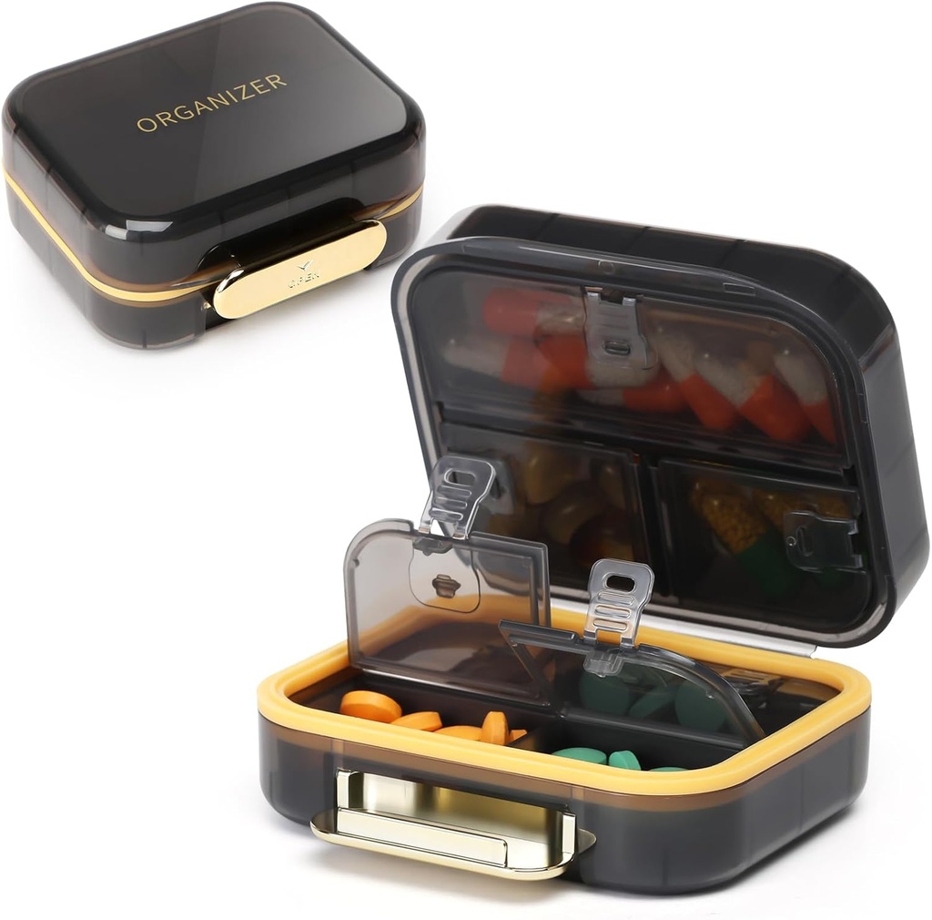 Toplive 7 Compartments Portable Pill Organizer Travel Medicine Pill Organizer, Moisture Proof Small Pill Case Pocket Pill Holder Daily Pill Container Box für Fischöl Vitamine, Schwarz