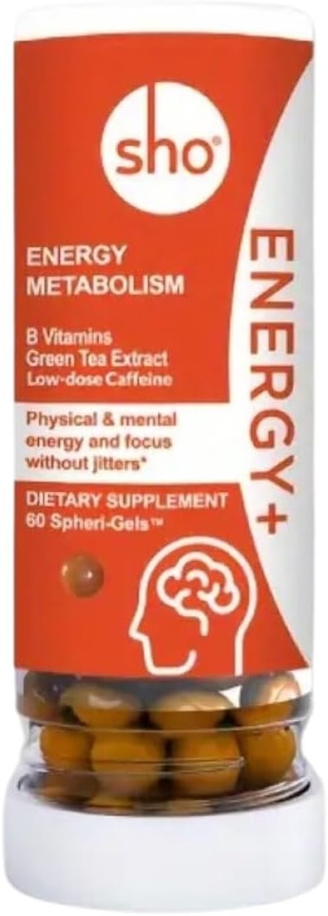 SHO Energy+ Vegan Energy & Focus Supplements 60 Pillen-Matcha Extrakt, Methyliertes B Complex Vitamin B Complex und Koffein natürliche Energie Booster für Männer und Frauen ohne Crash & Jitters, Nachfüllflasche