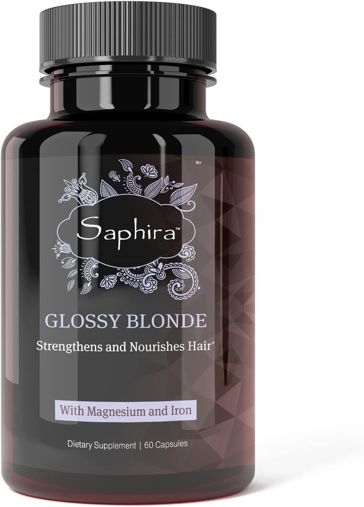 Saphira Glossy Blonde Haarergänzung und Vitamine für Blond, Bleached und Highlighted Haar mit Magnesium und Eisen, 60 Kapseln, 1 Monat Versorgung