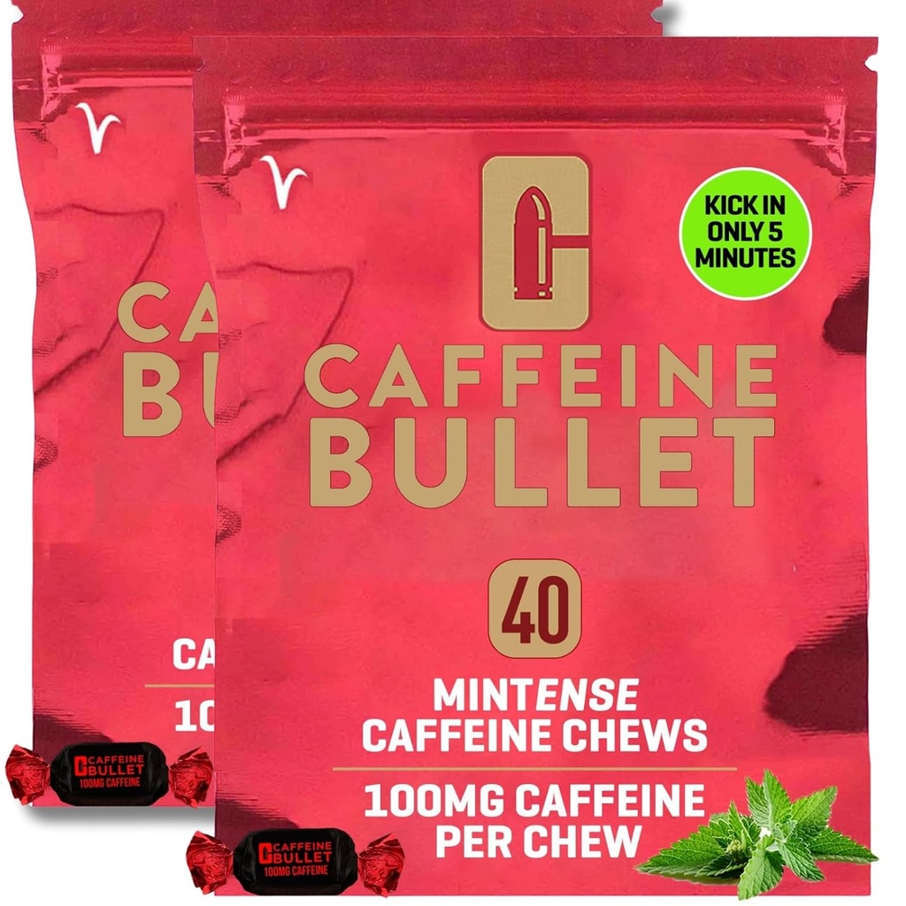 Koffein Bullet Mint Energy Chews *80 – Schneller Boost Than Gels, Tablets und Gum. 100mg pro Servierung - Sportwissenschaft für Laufen, Radfahren, Gaming & Pre Workout Endurance Kick.