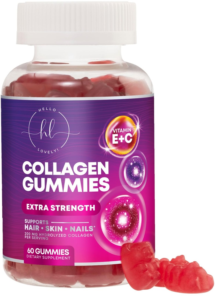 Collagen Peptide Gummie mit 2500 mcg Biotin - hydrolysiertes Protein Typ I & III Multi Collagen Supplement mit Vitamin C & Zink - Unterstützung für Haar, Haut, Nägel, Tasty Pomegranate Flavor - 60 Gummie