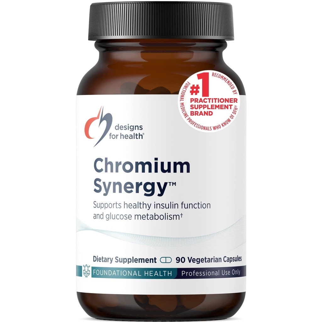 Designs for Health Chromium Synergy - Supplément de chélate de chrome nicotiné sans OGM avec Vanadium, Vitamine D, Manganèse, Zinc + Taurine - Cinnamon Powder Base (90 Capsules)