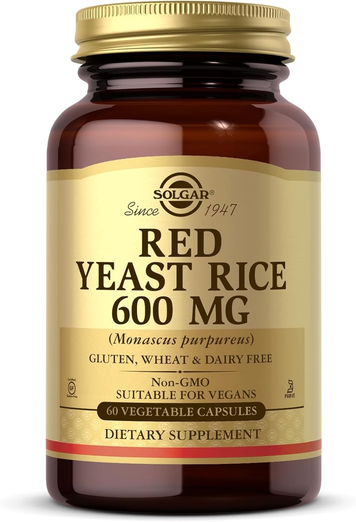 Solgar Red Yeast Rice 600 mg - 60 Gemüse Kapseln - Non-GMO, Vegan, Glutenfrei, Dairy Free, Kosher - 30 Portionen