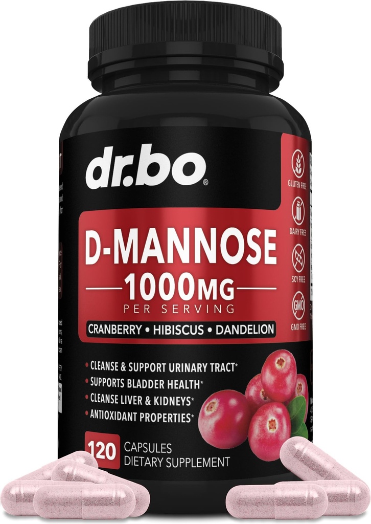 D Mannose Ergänzungen für Frauen Pillen - Natürliche D-Mannose 500mg Kapseln, Cranberry DMannose Pillen 1000mg pro Servieren - Blase Flush & Urinary Tract Cleanse Health Supplement - 120 Veg Kapseln