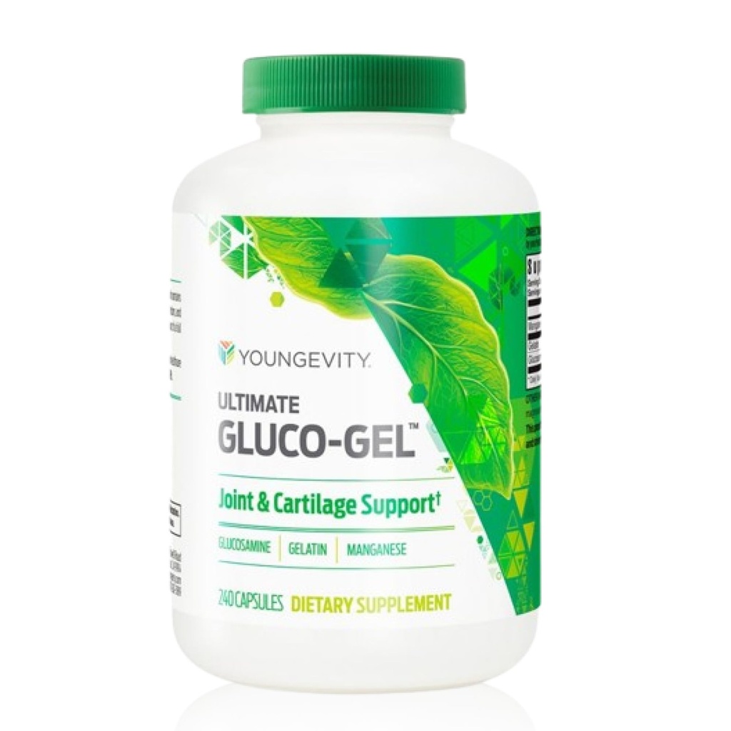 Youngevity Ultimate Gluco-Gel -für Gelenke, Tendons, Knochen & Knorpel | Enthält Glucosamin, Gelatine & Manganese | 240 Kapseln | 1 Flasche