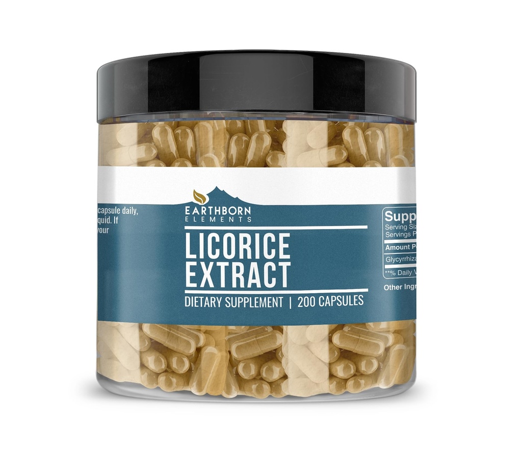 Éléments terriens Extrait de réglisse 200 capsules, pures et non diluées, sans additifs