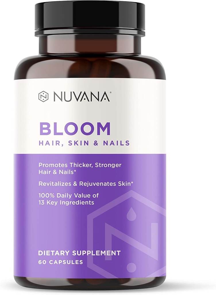 Bloom Biotin 5000mcg B7 für gesundes Haarwachstum, unterstützt Haarausfall, schöne Haut und starke Nägel mit Hyaluronsäure, Collagen, Folate, Vitamin E, A, B6 | Made in USA