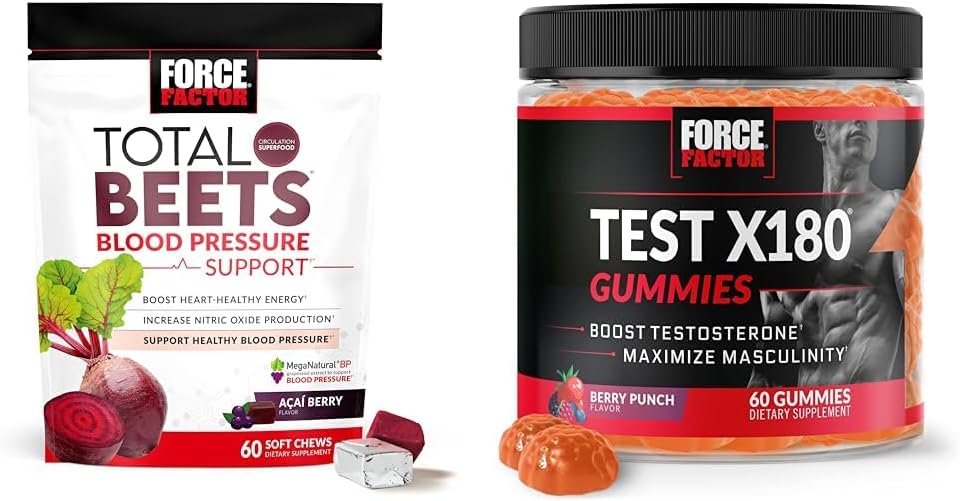 Kraftfaktor Gesamte Beets Blutdruckunterstützung 60 Chews + Test X180 Gummis Testosteron Booster für Herren 60 Gummis