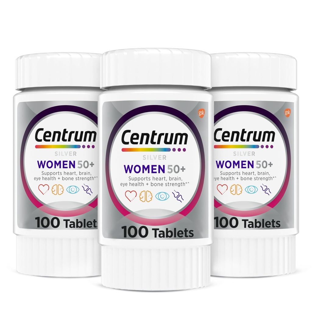 Centrum Silver Women's Multivitamin for Women 50 Plus, Multivitamin/Multimineral Supplement mit Vitamin D3, B Vitamine, Calcium und Antioxidantien, Glutenfrei, Non-GMO Zutaten - 300 Count