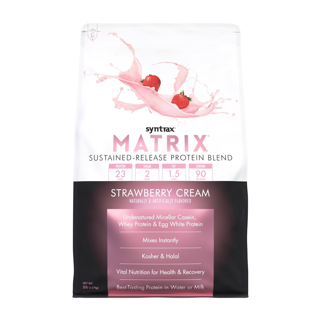 Syntrax Nutrition Matrix - Mélange de protéines à libération prolongée, crème de fraise 5 lbs.