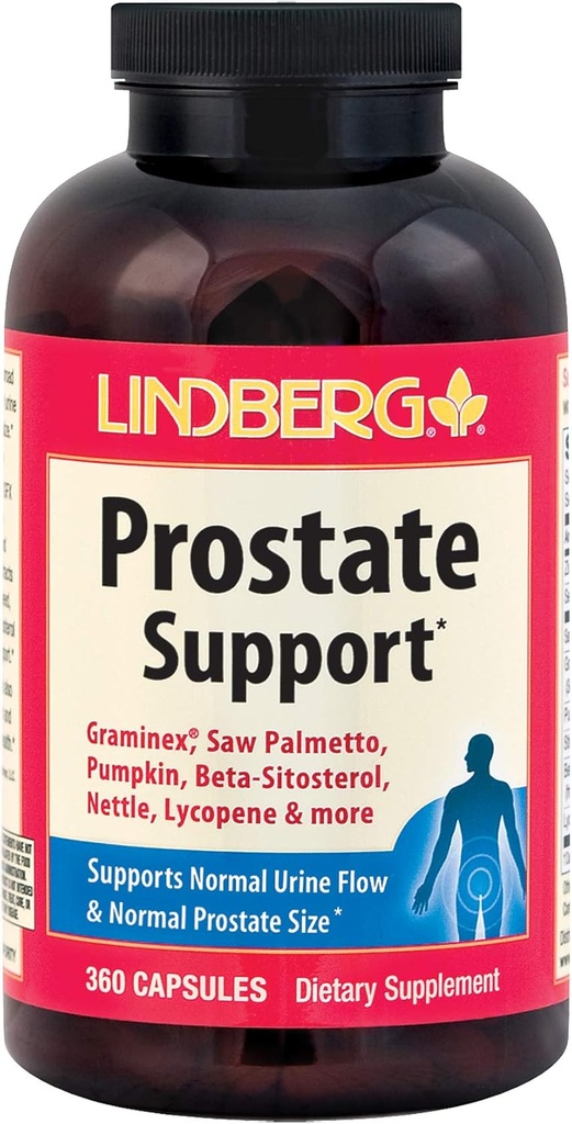 Lindberg Prostate Support* - mit Graminex, Saw Palmetto, Kürbis, Beta-Sitosterol, Nettle, Lycopin und mehr (360 Kapseln)