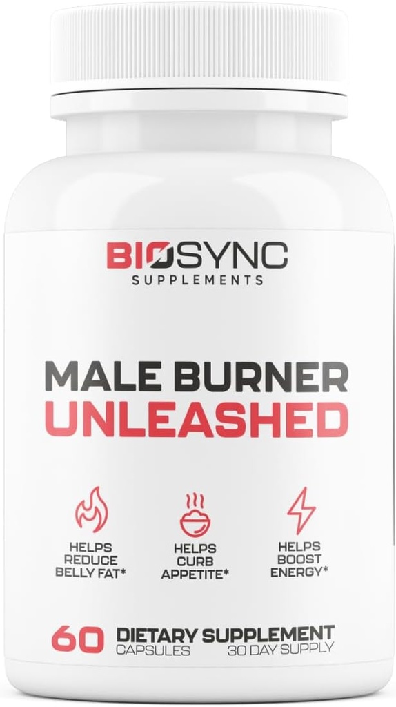 BioSync - männlich Burner UNLEASHED | Fat Burner für Männer Weight Loss Pills | Appetite Suppressant, Carb Blocker, Energie Booster | 6 Ultra Dosed Leistungsstarke Zutaten | Safe 3rd Party getestet - 60 Kapseln