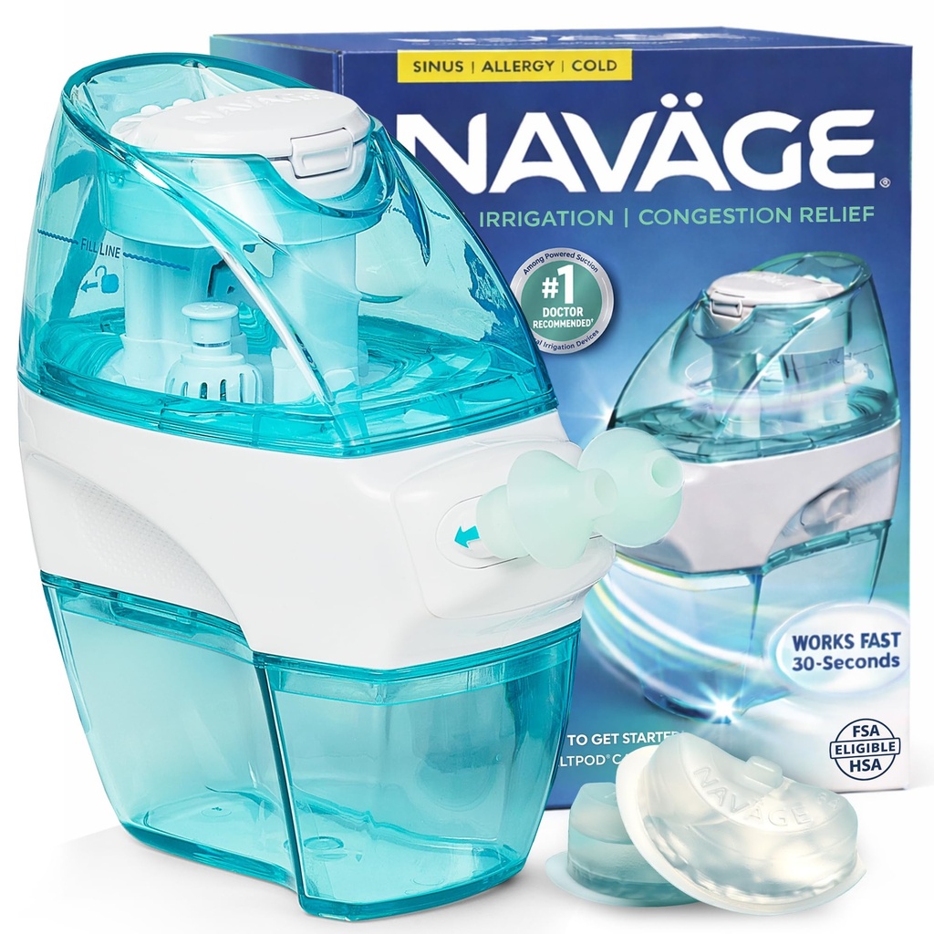 Trousse de démarrage de Navage - Système d'irrigation nasale - Kit de rinçage nasal Saline avec 1 nettoyant du nez de Navage et 30 pods de sel