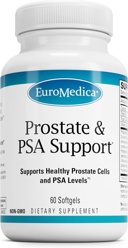 EuroMedica Prostata und PSA-Support - Nahrungsergänzungsmittel für gesunde Prostata & Hormone Balance Unterstützung - Kräuter-Ergänzung mit Curcumin, Turmeric Essential Oil & Grape Seed Extract - 60 Softgels