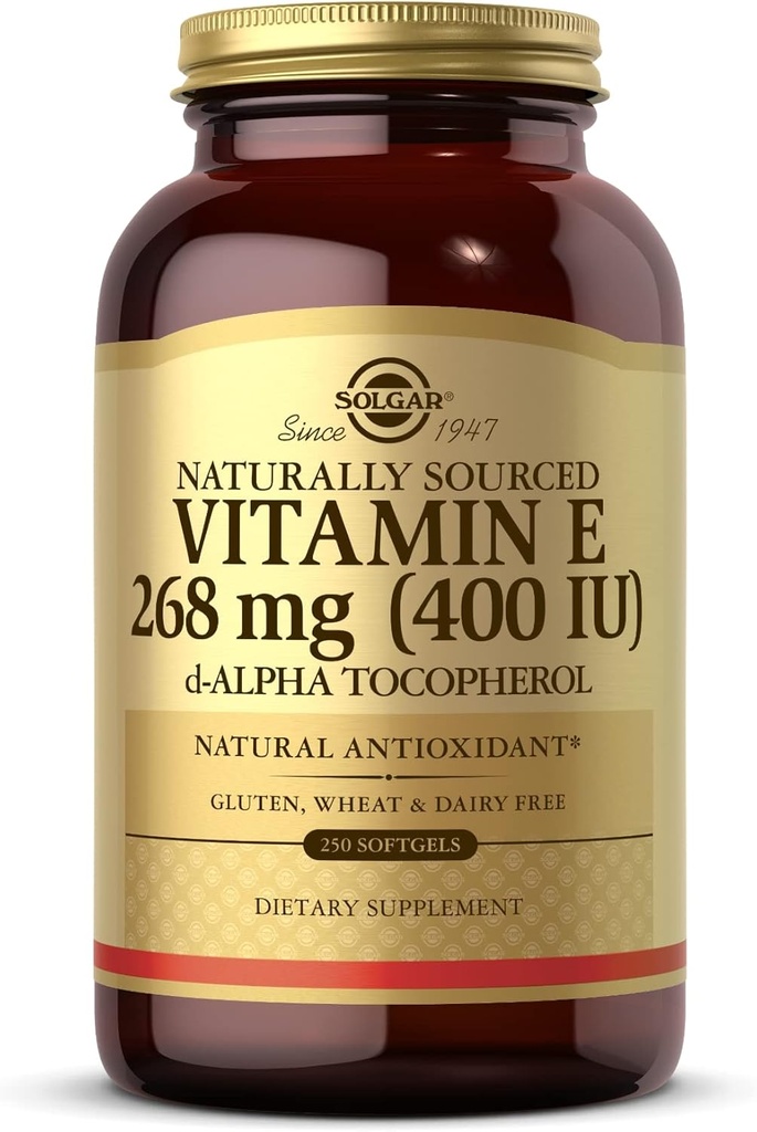 Solgar Vitamin E 268 mg (400 IU) - 250 Softgels - Naturally-Sourced Vitamin E als d-Alpha Tocopherol - Glutenfrei, Dairy Free - 250 Servietten