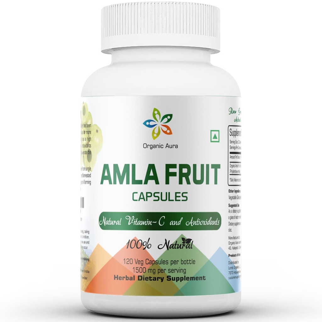 Amla Capsules 1500mg -120 gélules. Vitamine naturelle brute et pure C, stimule naturellement l'immunité, Glow de peau, énergie et antioxydants abondants. Une nutrition verte complète. Sans OGM.